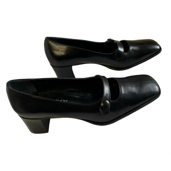 Franco Sarto Black Leather Mary Jane Square Toe Block Pumps Size 6M - Picture 2 of 7